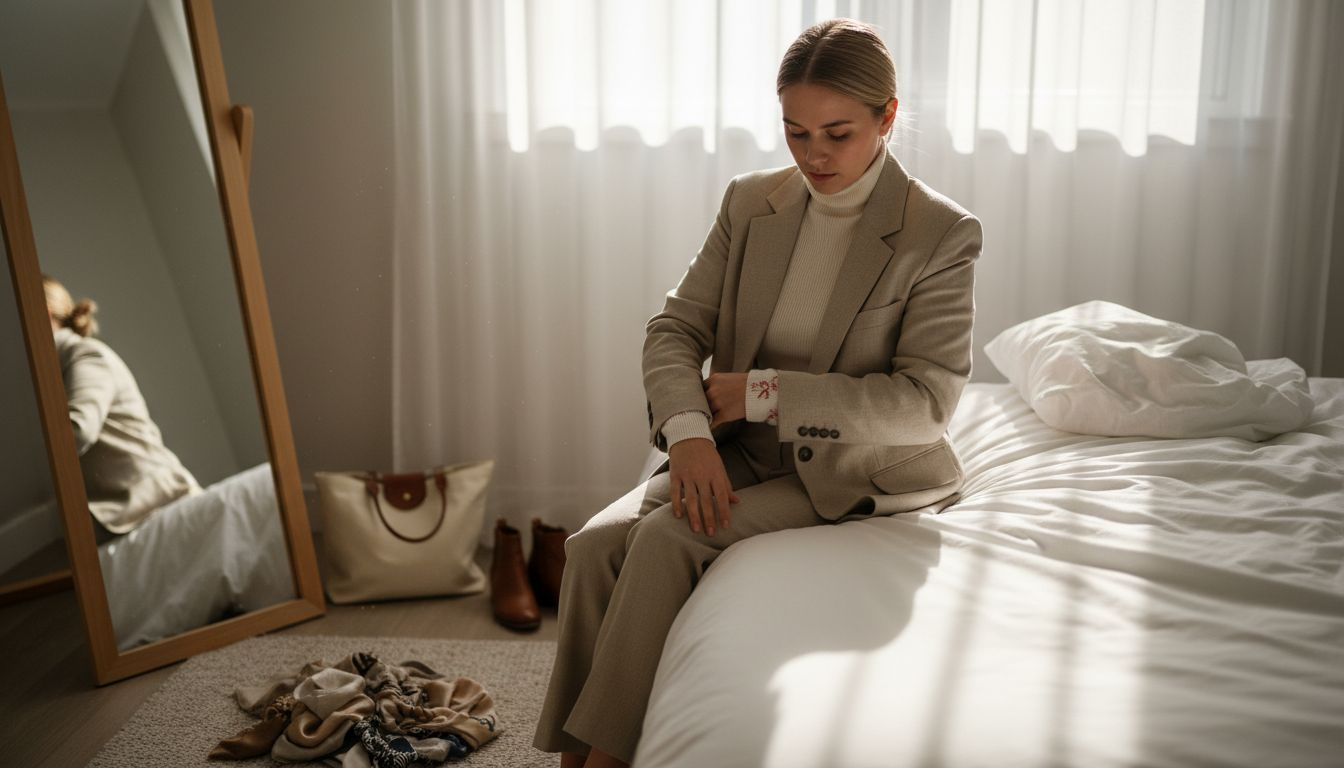 Woman layering clothing for seasonal style