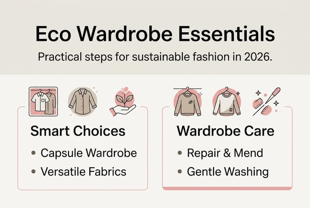 Infographic of eco wardrobe essentials and care tips