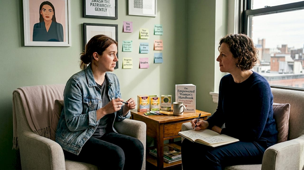 Feminist therapy candid conversation scene