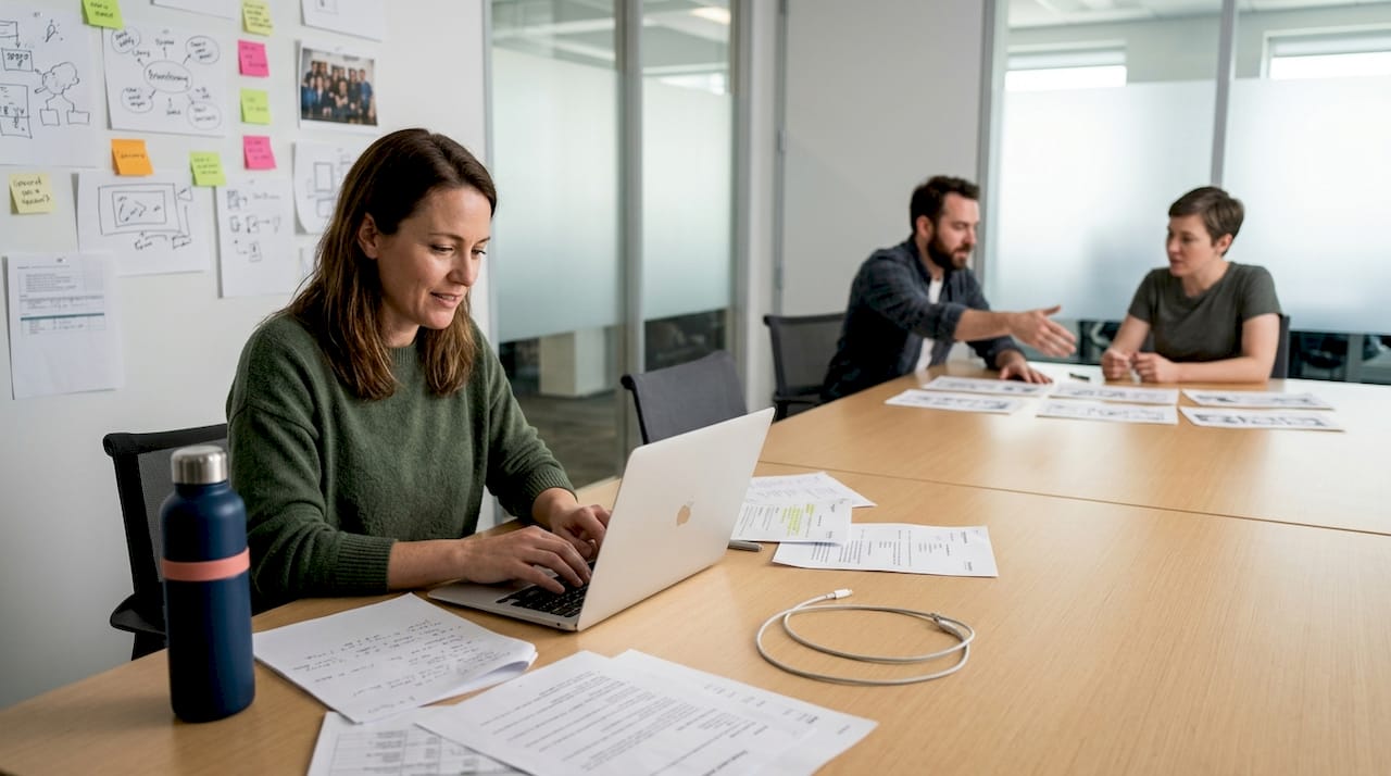 Female showrunner working in creative office setting