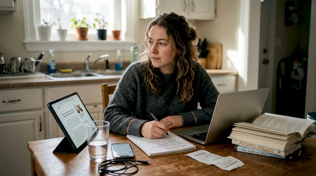 What is empowerment: A guide to women's personal growth Woman setting personal goals at kitchen table