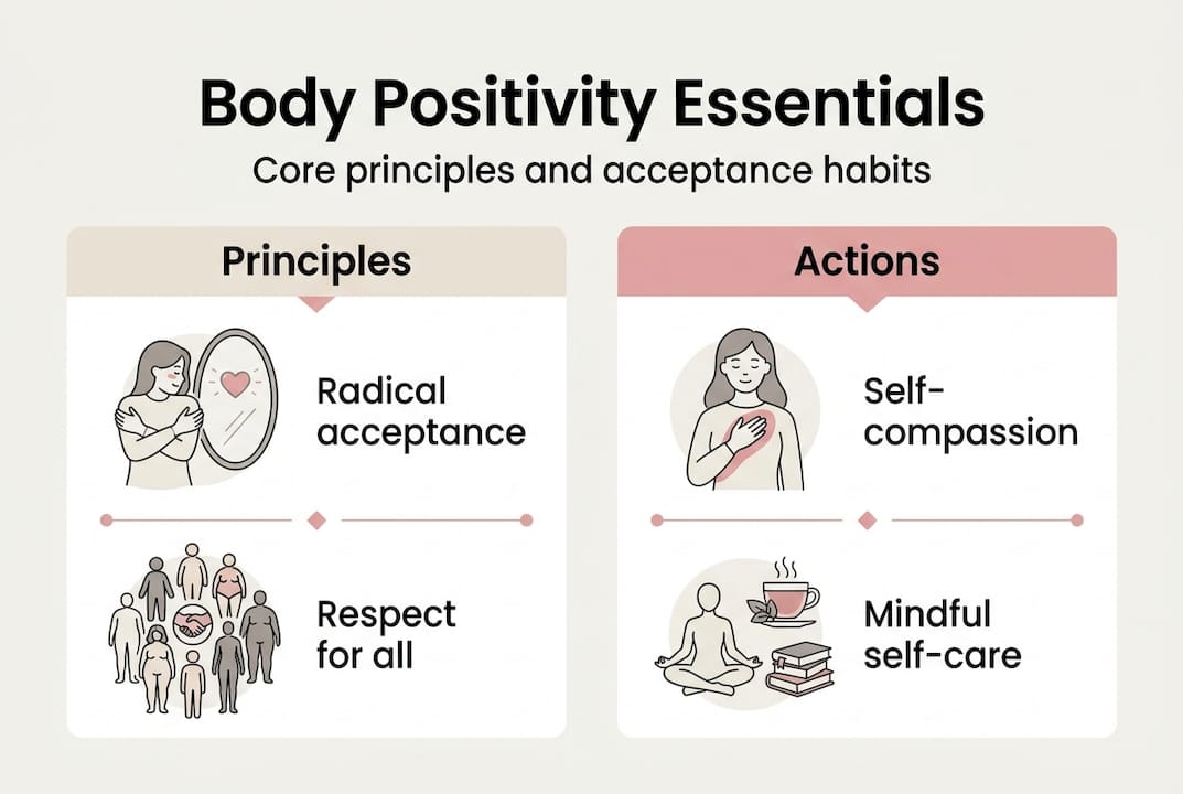 Infographic showing body positivity principles and actions