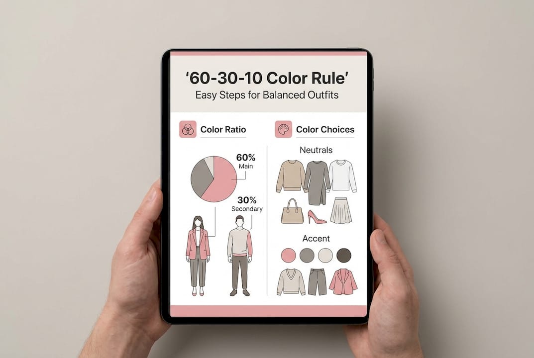 How to style outfits: a practical guide for stylish looks Infographic 60 30 10 color rule for outfits