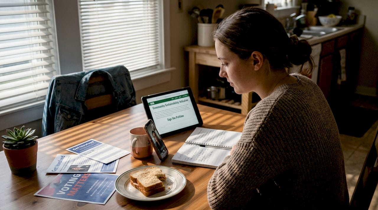 Woman organizing digital activist campaign at home
