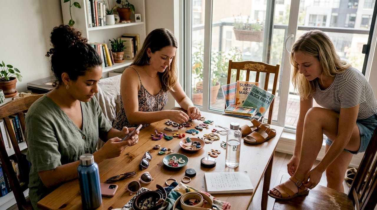 Women discussing summer event outfit choices