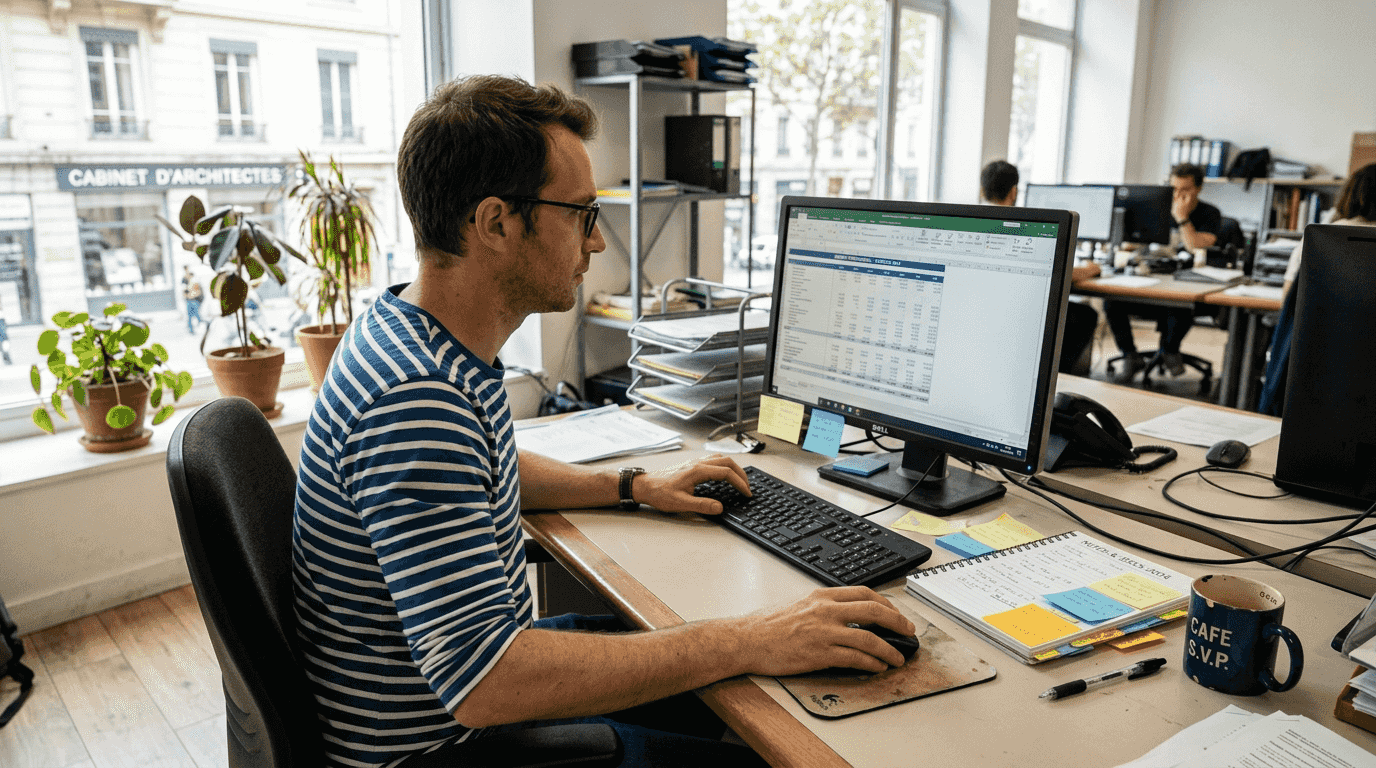 Une cheffe d’entreprise de PME en pleine utilisation de ses outils de gestion dans son bureau.
