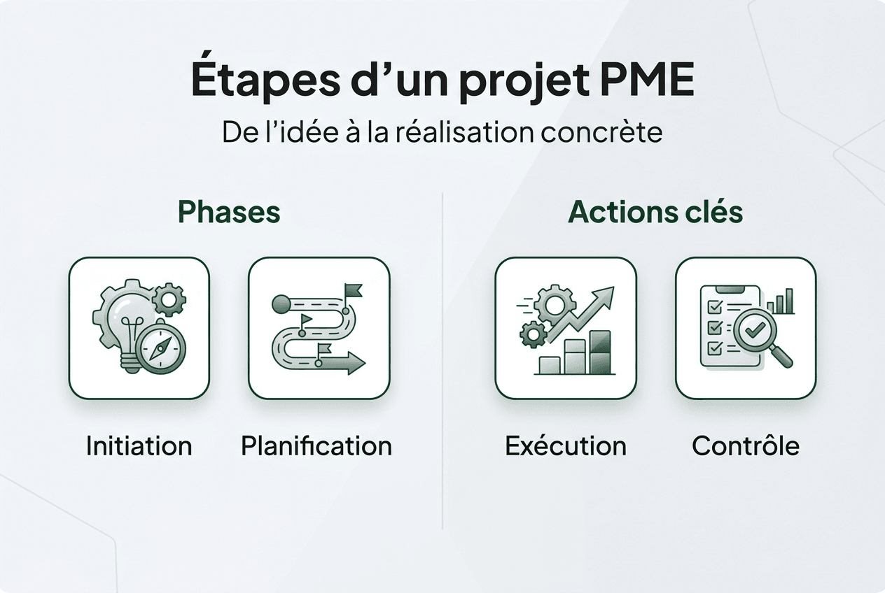 Découvrez en un clin d’œil les différentes étapes clés d’un projet en PME grâce à notre infographie.