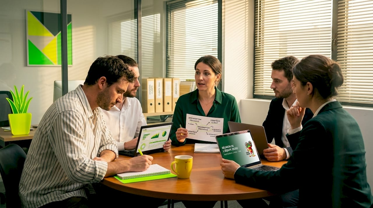 L’équipe de la PME réunie pour une séance de travail autour de la table.