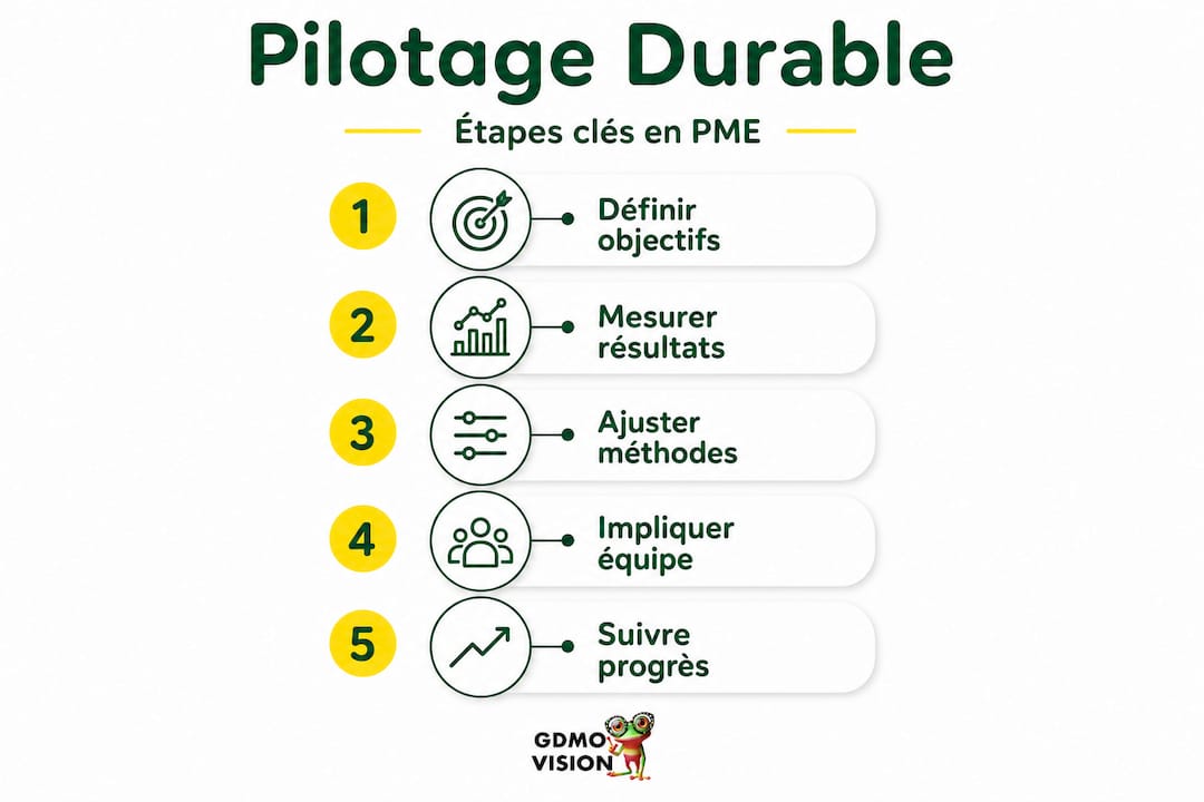 Infographie : les grandes étapes pour réussir un pilotage durable en PME avec son équipe