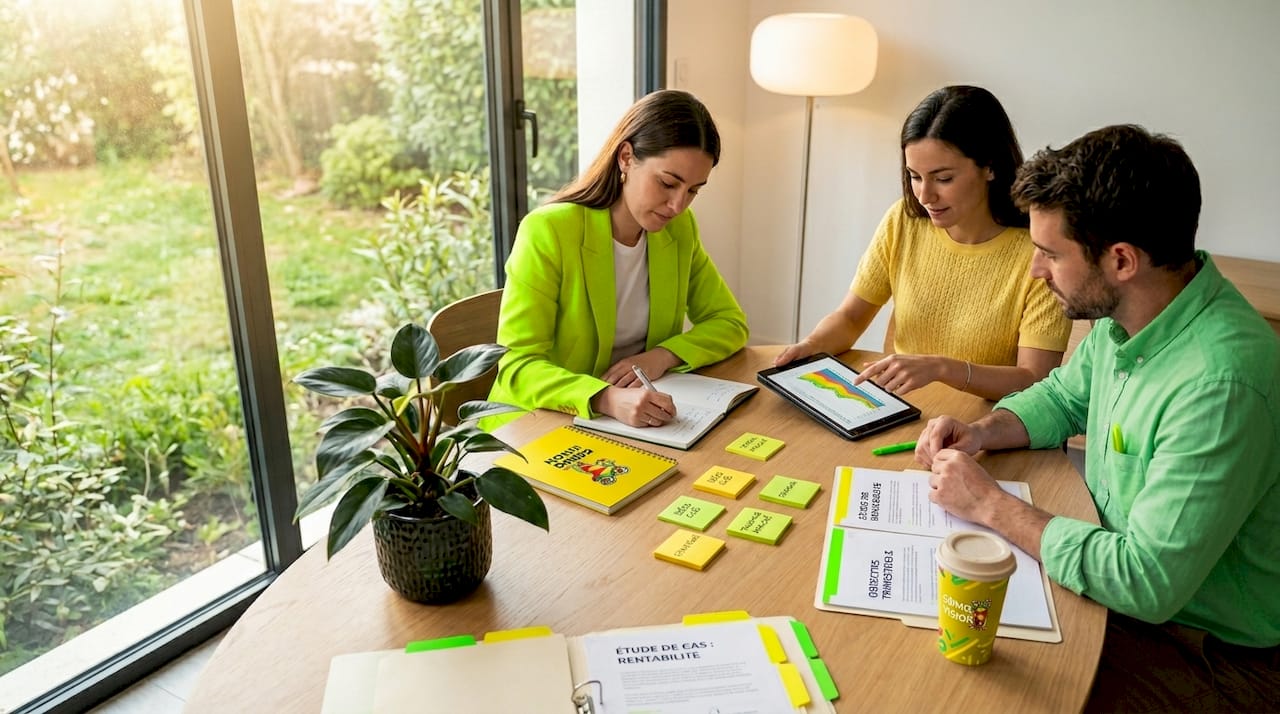 L’équipe projet en pleine discussion pendant une réunion de travail