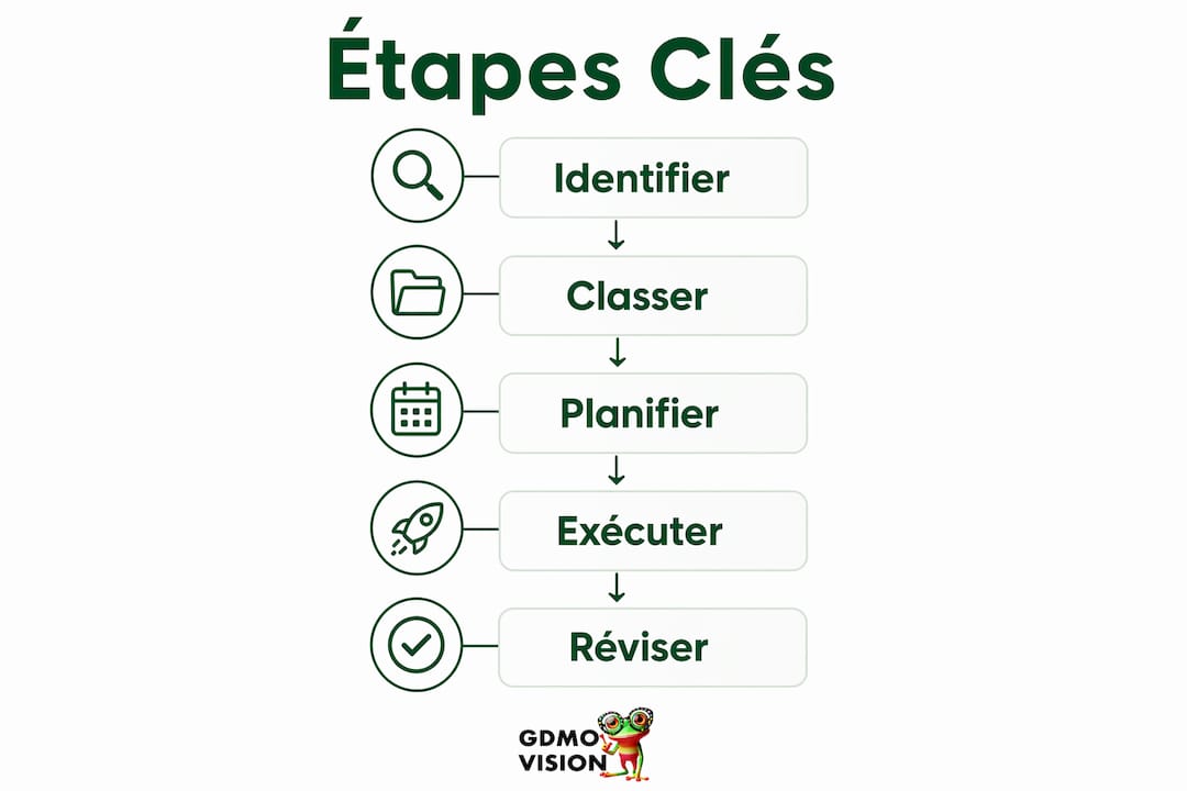 Découvrez en un coup d’œil les étapes incontournables pour organiser efficacement vos priorités grâce à cette infographie.