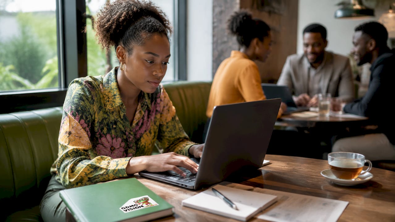 Une femme d'affaires analyse un rapport sur son ordinateur portable.