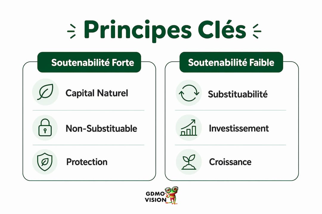 Infographie illustrant les différences entre soutenabilité forte et soutenabilité faible