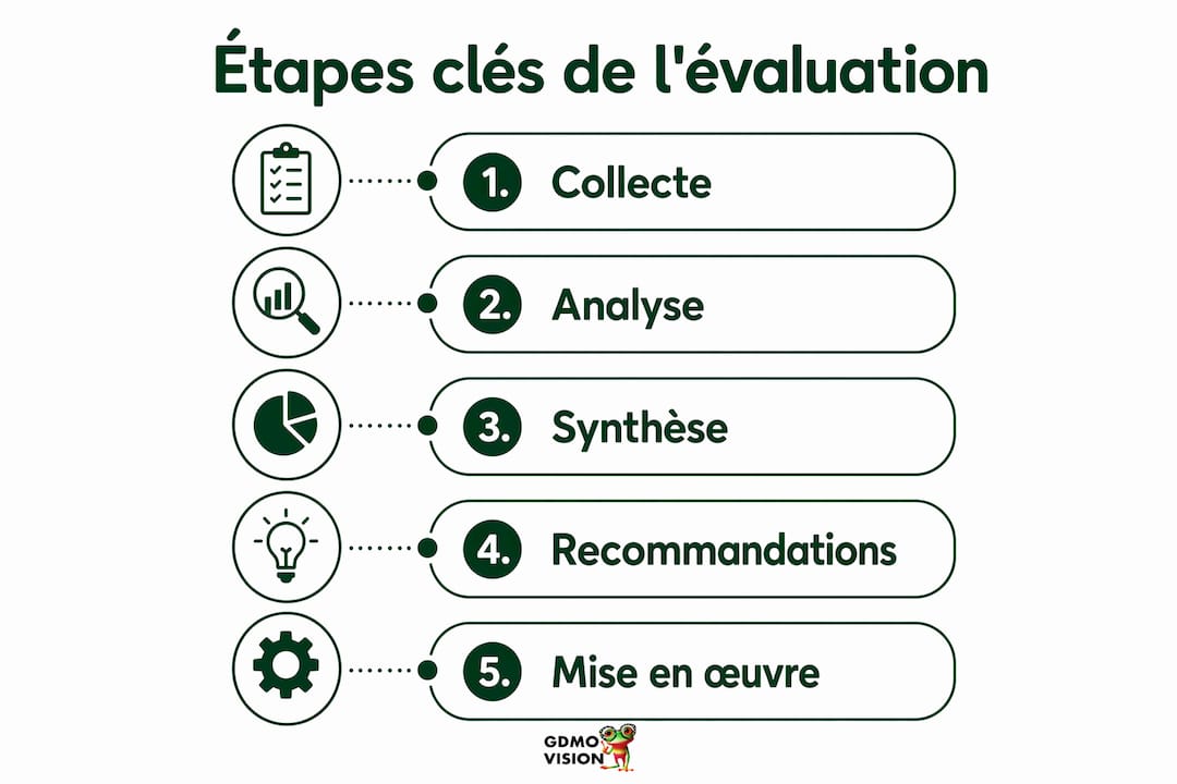 Infographie présentant les étapes essentielles de l’évaluation au sein d’une organisation