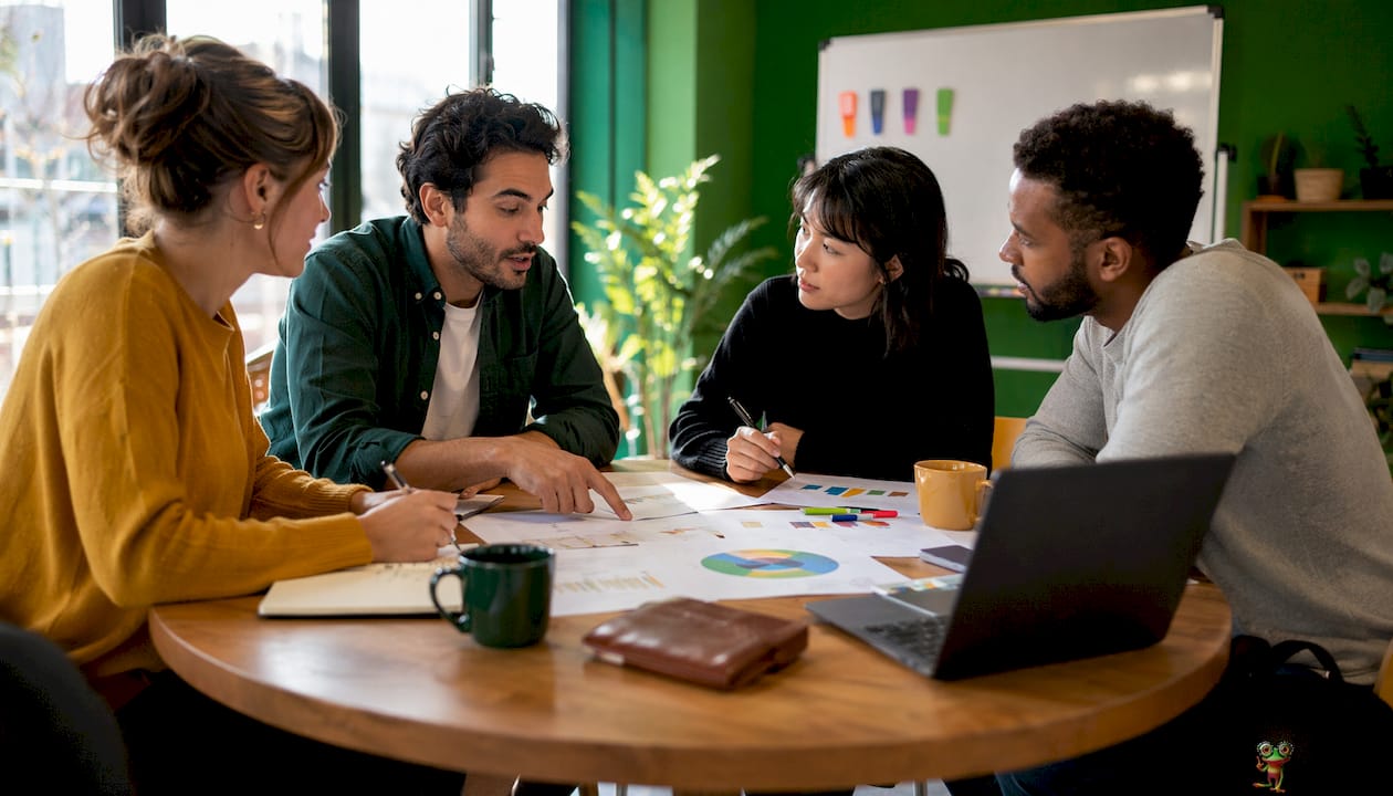 L’équipe se réunit pour échanger sur la stratégie commerciale et définir les prochaines actions à mener.
