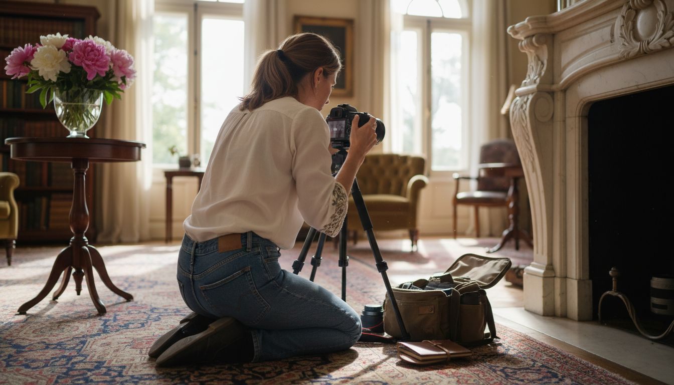 Photographer capturing luxury rental interior details