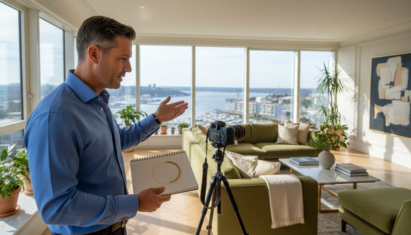 Property owner assessing luxury penthouse features
