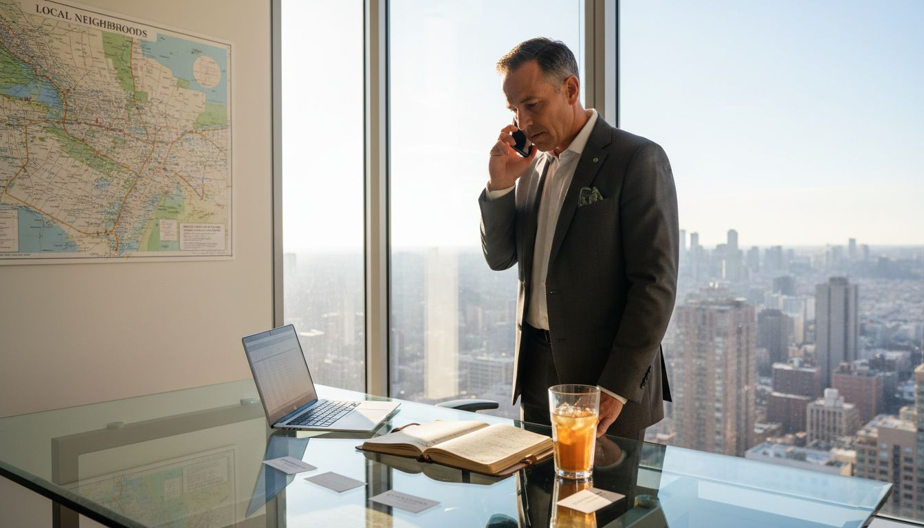 Property manager in luxury office city view