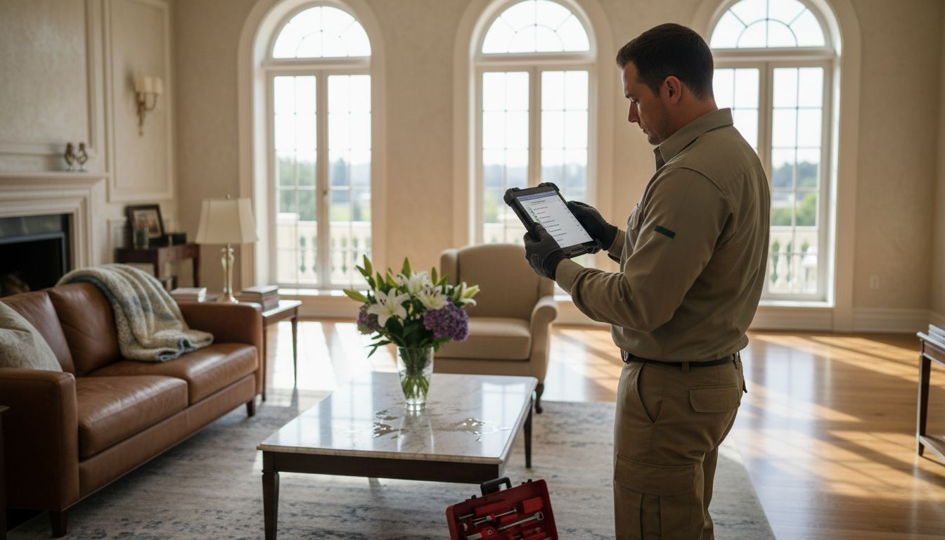 Supervisor checking maintenance in luxury living room