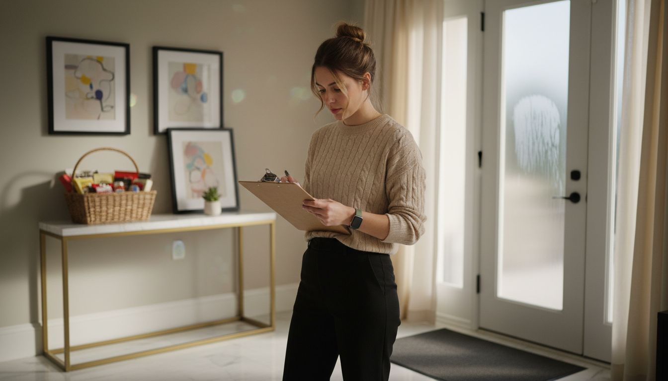 Manager checking maintenance at upscale rental