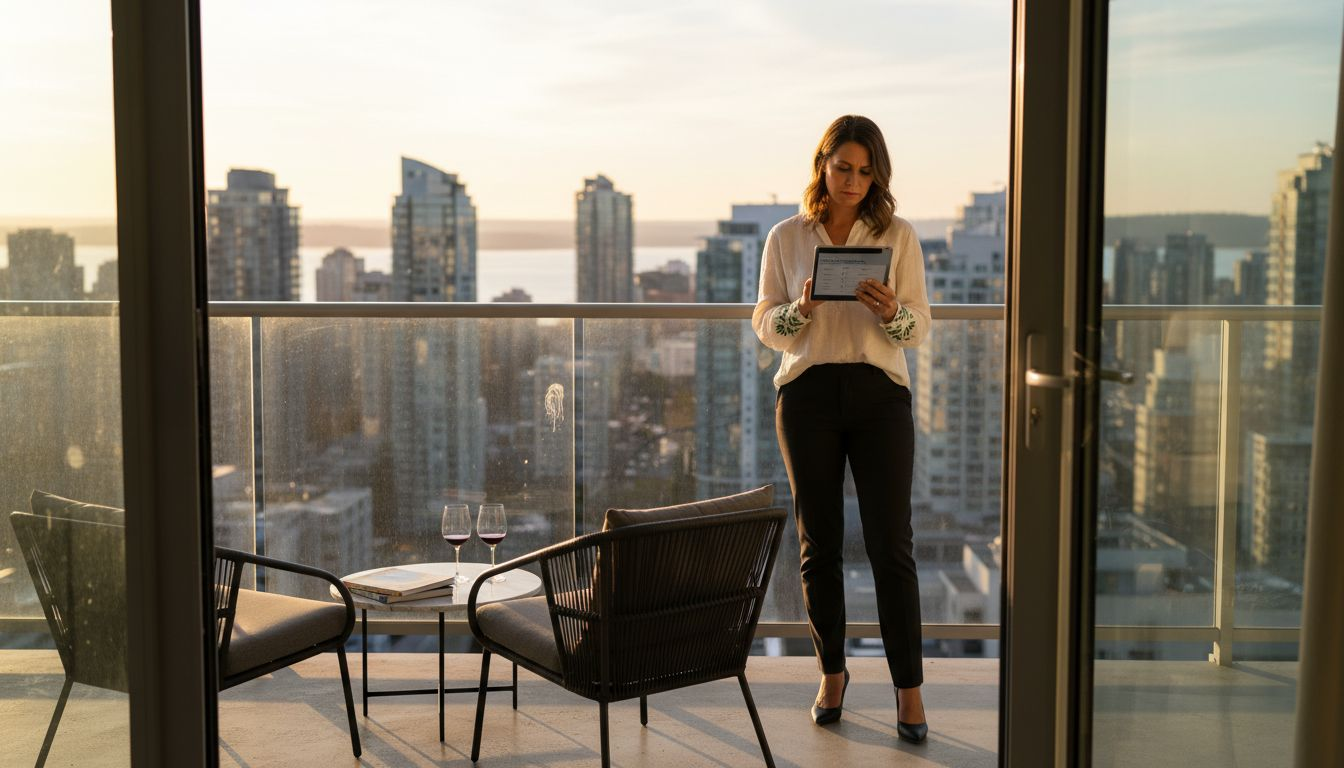 Manager overlooking luxury Vancouver rental balcony
