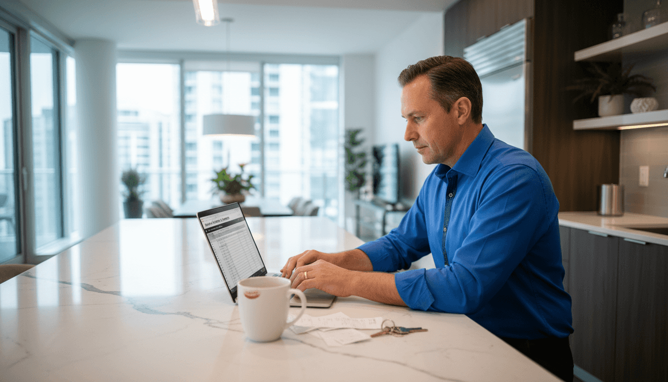 Owner reviewing rental income spreadsheet
