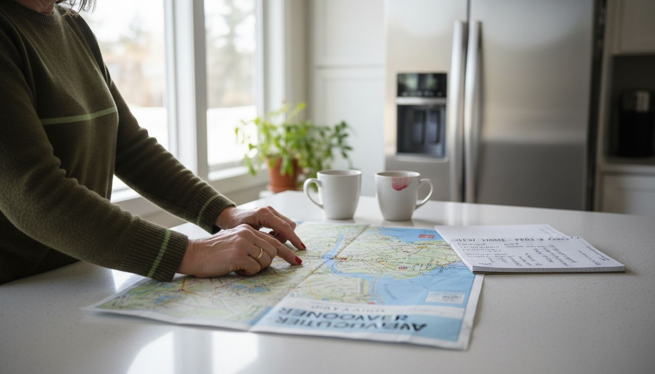 Couple selects Vancouver neighborhoods with paper map
