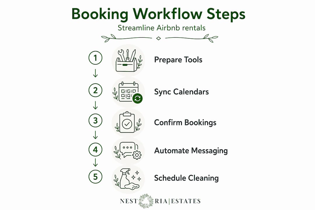Infographic shows Airbnb booking workflow process steps