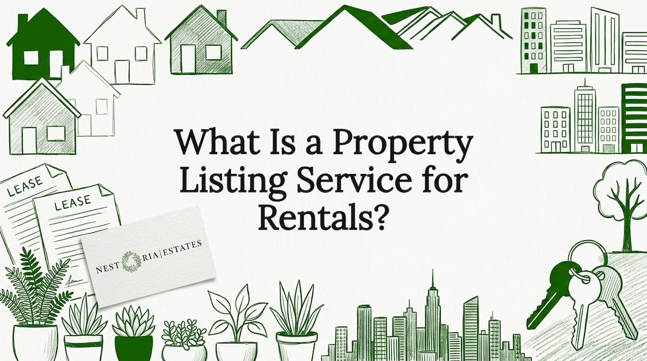 Hand-drawn decorative illustrations, real estate theme, title card