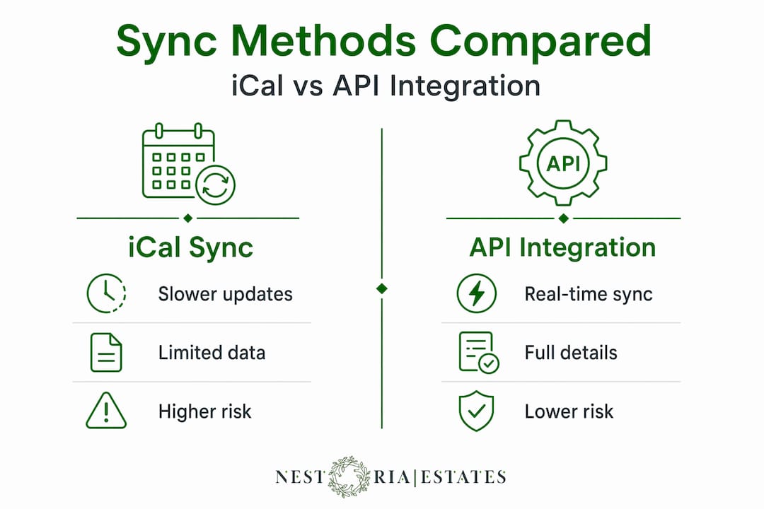 Infographic comparing iCal sync with API integration
