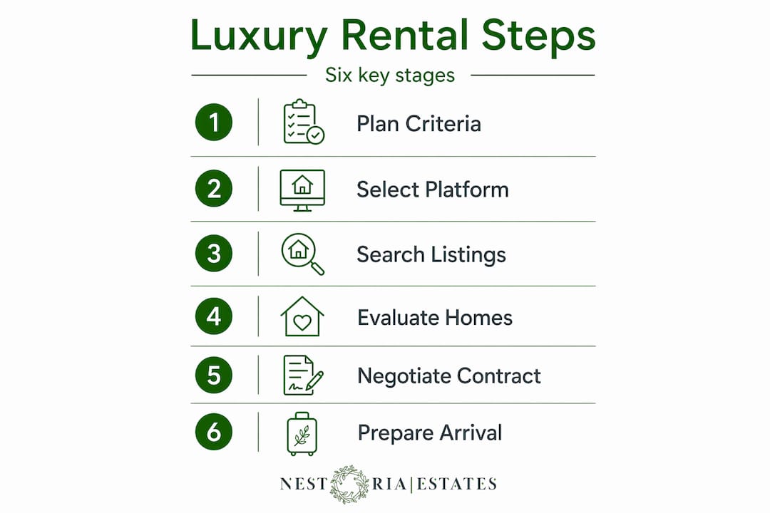 Infographic showing luxury rental step-by-step process