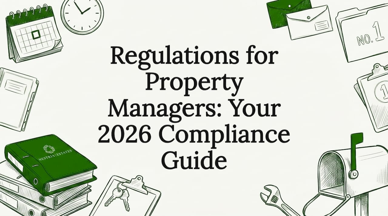 Decorative hand-drawn title card for property management regulations