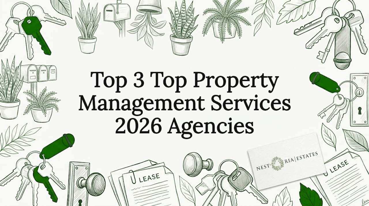 Hand-drawn title card with property keys, lease papers, potted plants