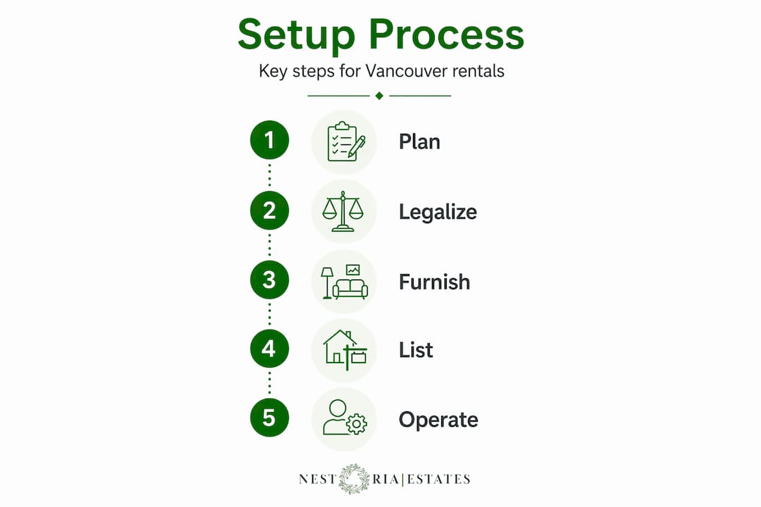 Infographic showing five steps in vacation rental setup