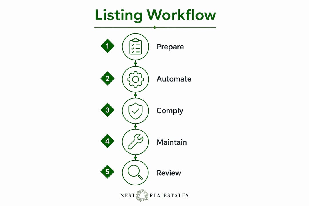 Infographic outlining luxury property listing workflow steps