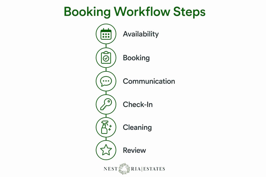 Infographic showing vacation rental booking workflow steps