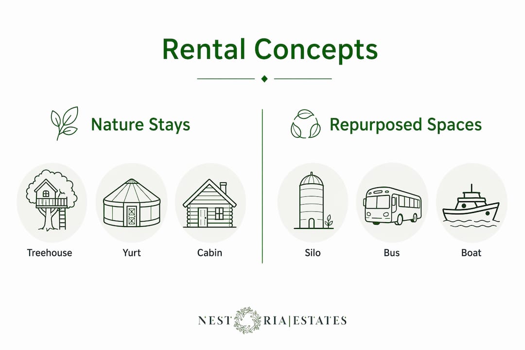 Infographic comparing nature stays and repurposed vacation rentals