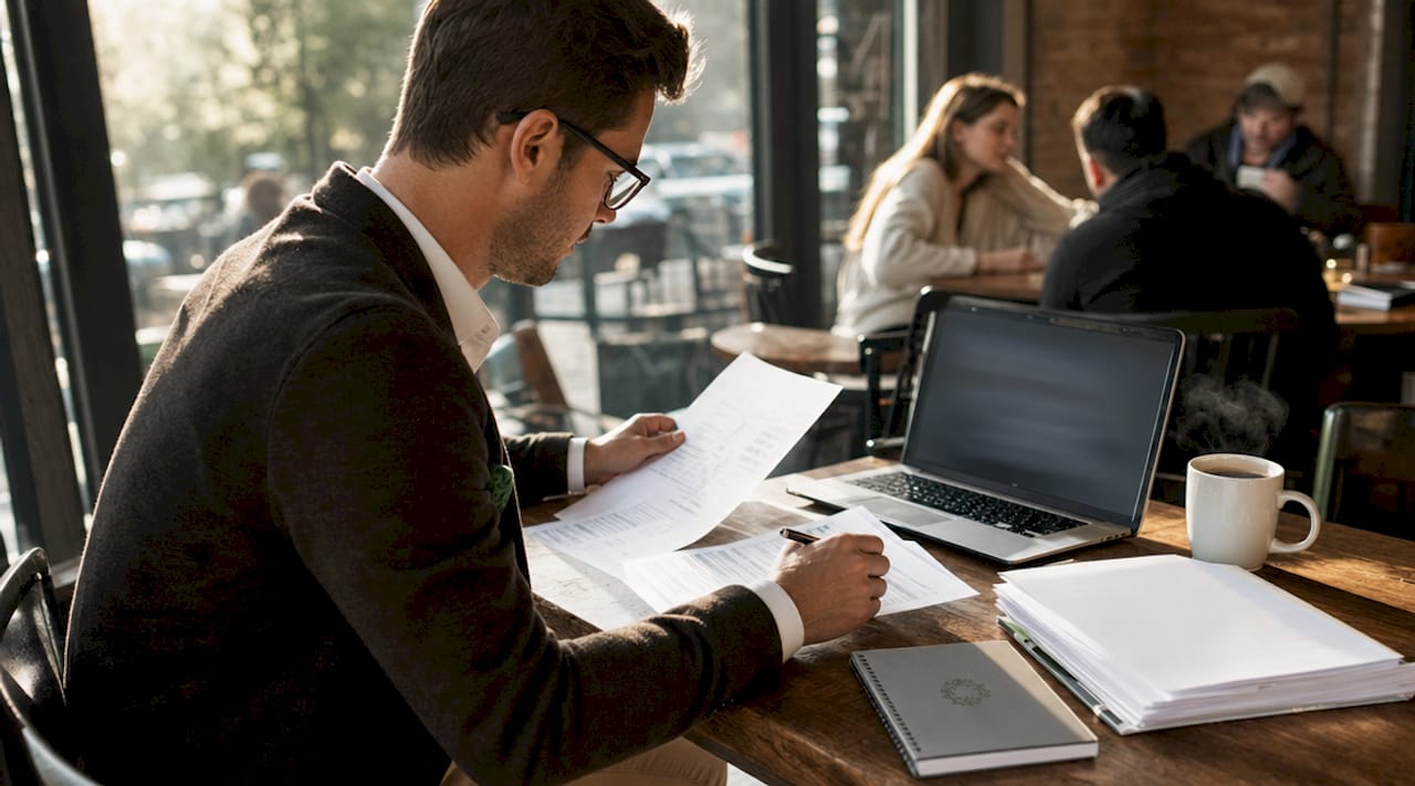 Property manager reviewing guest screening documents