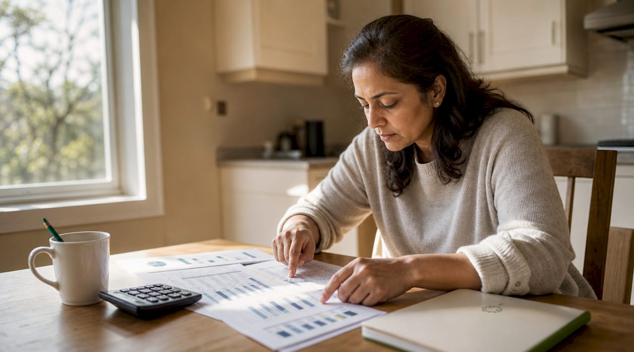 Woman analyzing rental income papers