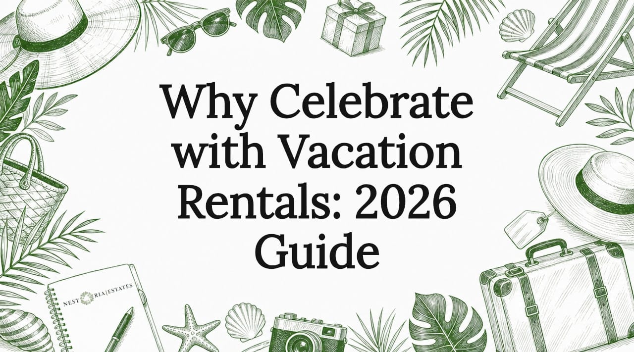 Decorative title card illustration with vacation icons