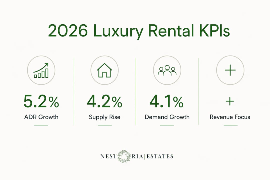 Infographic showing key 2026 luxury rental statistics
