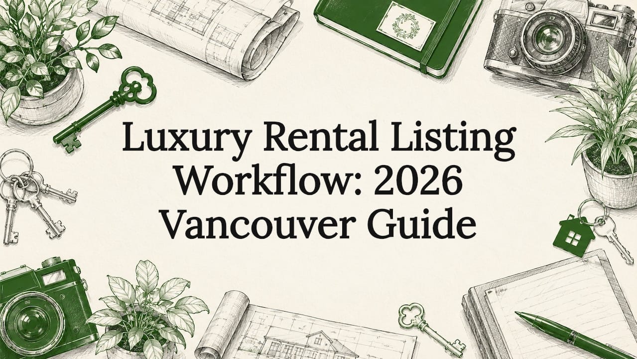 Decorative title card illustration with luxury rental theme