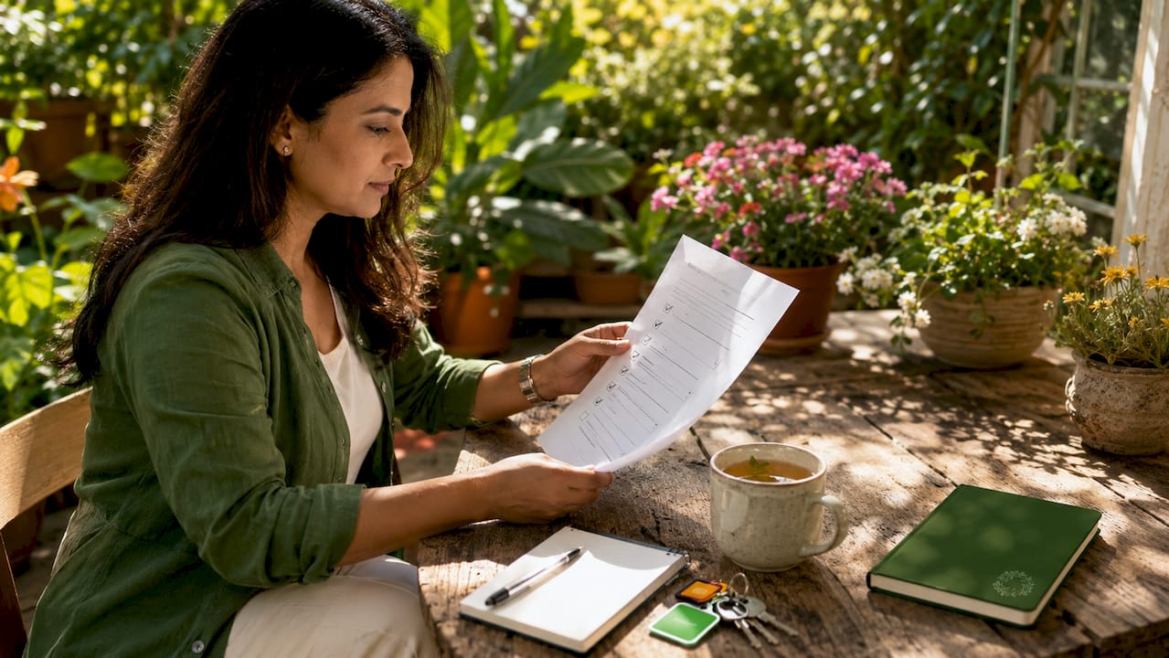 Owner reviewing Airbnb checklist at desk