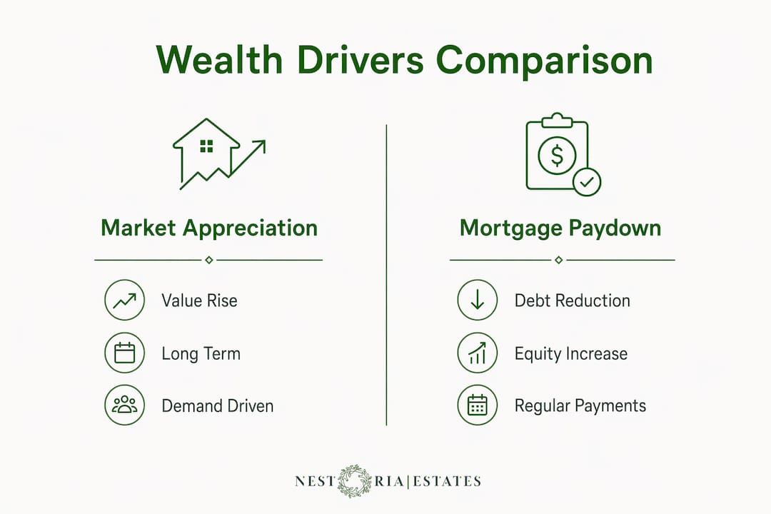 Infographic showing property wealth drivers comparison