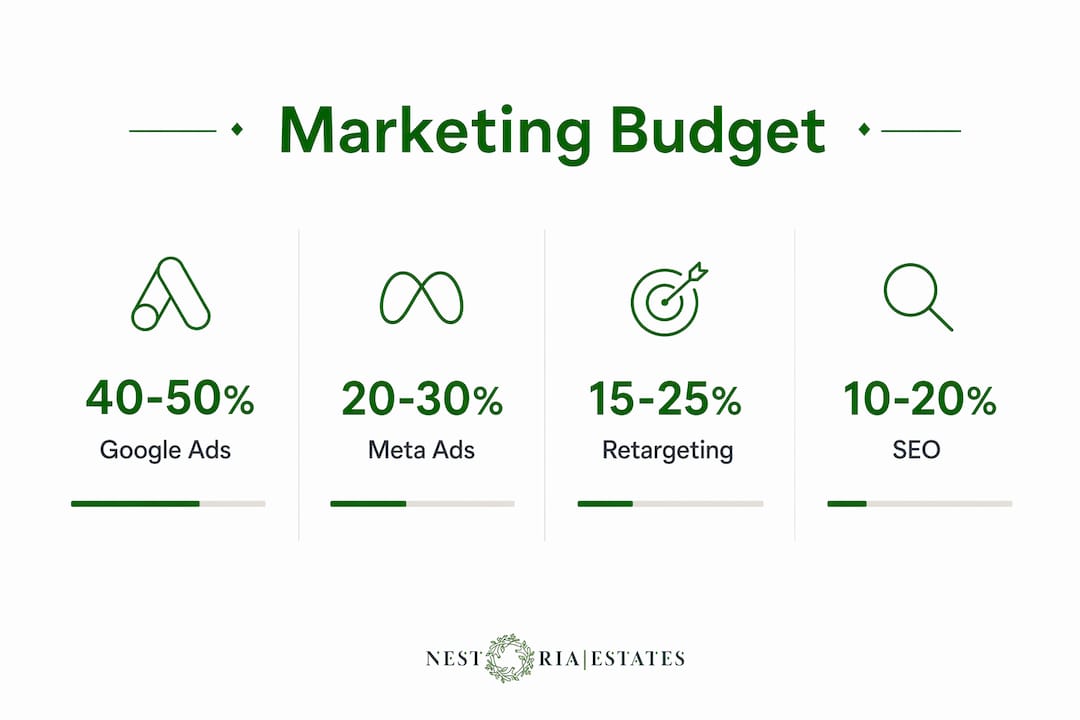 Infographic illustrating marketing budget allocation percentages
