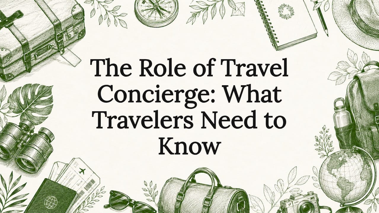 Decorative travel-themed title card illustration