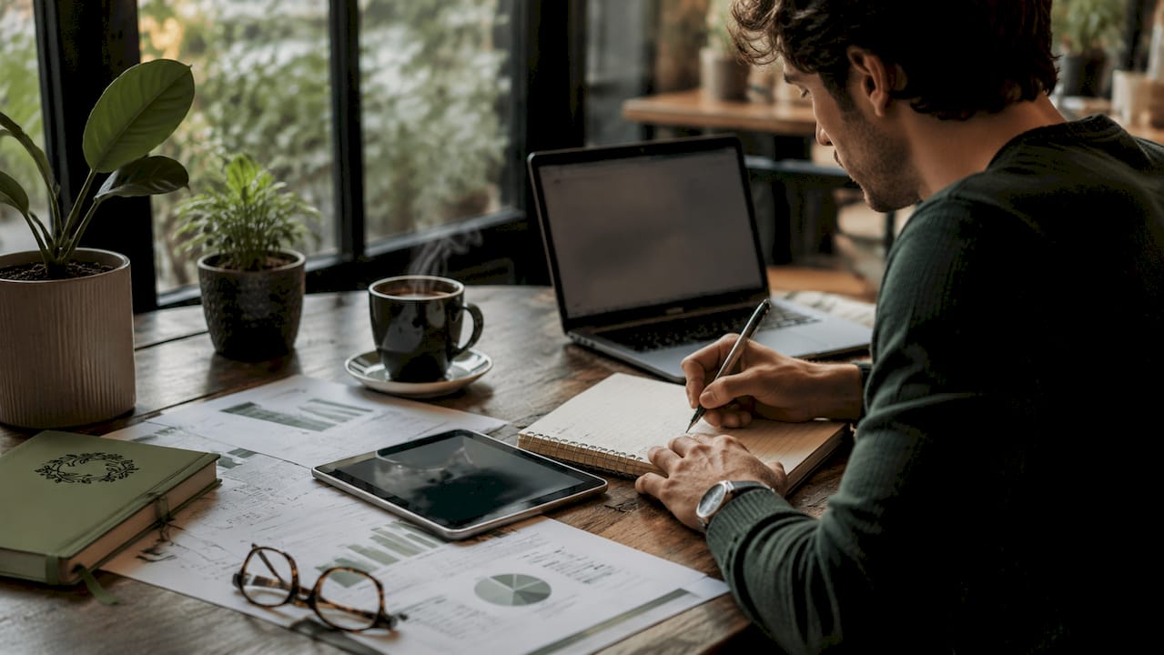 Person analyzing rental market data at home office