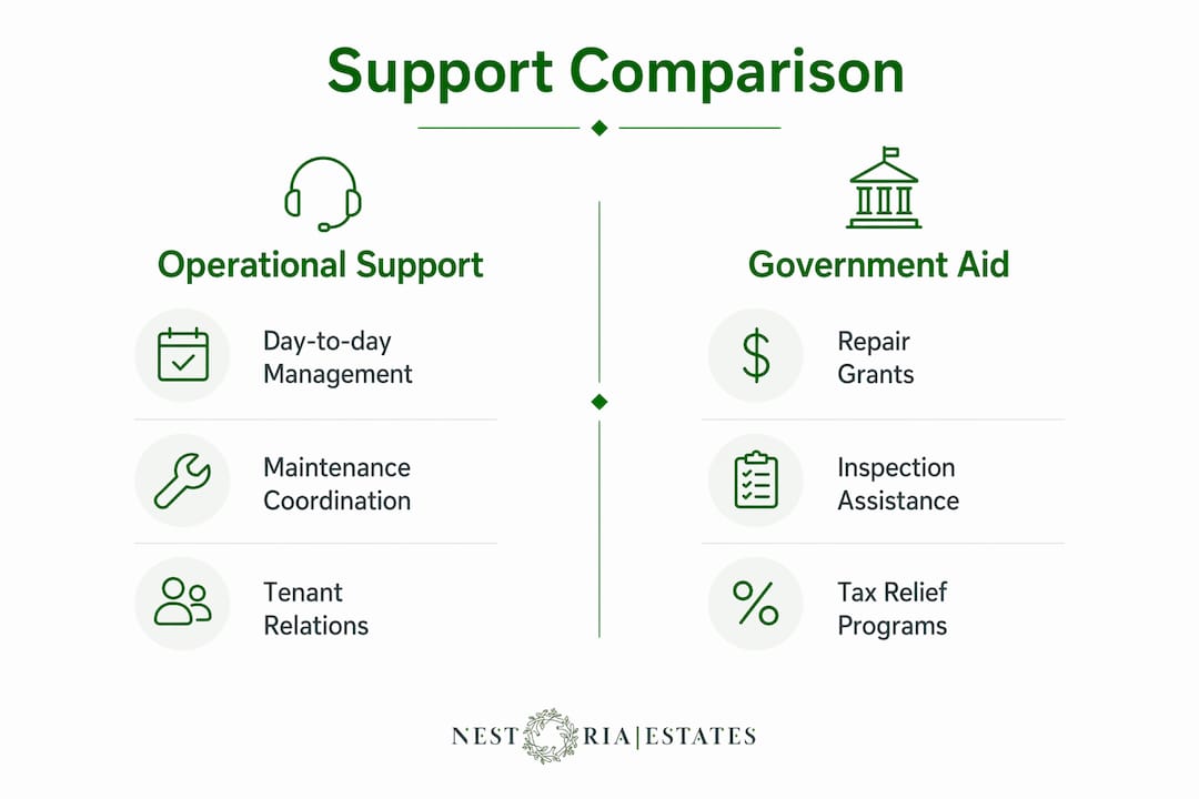 Infographic comparing operational support and government aid
