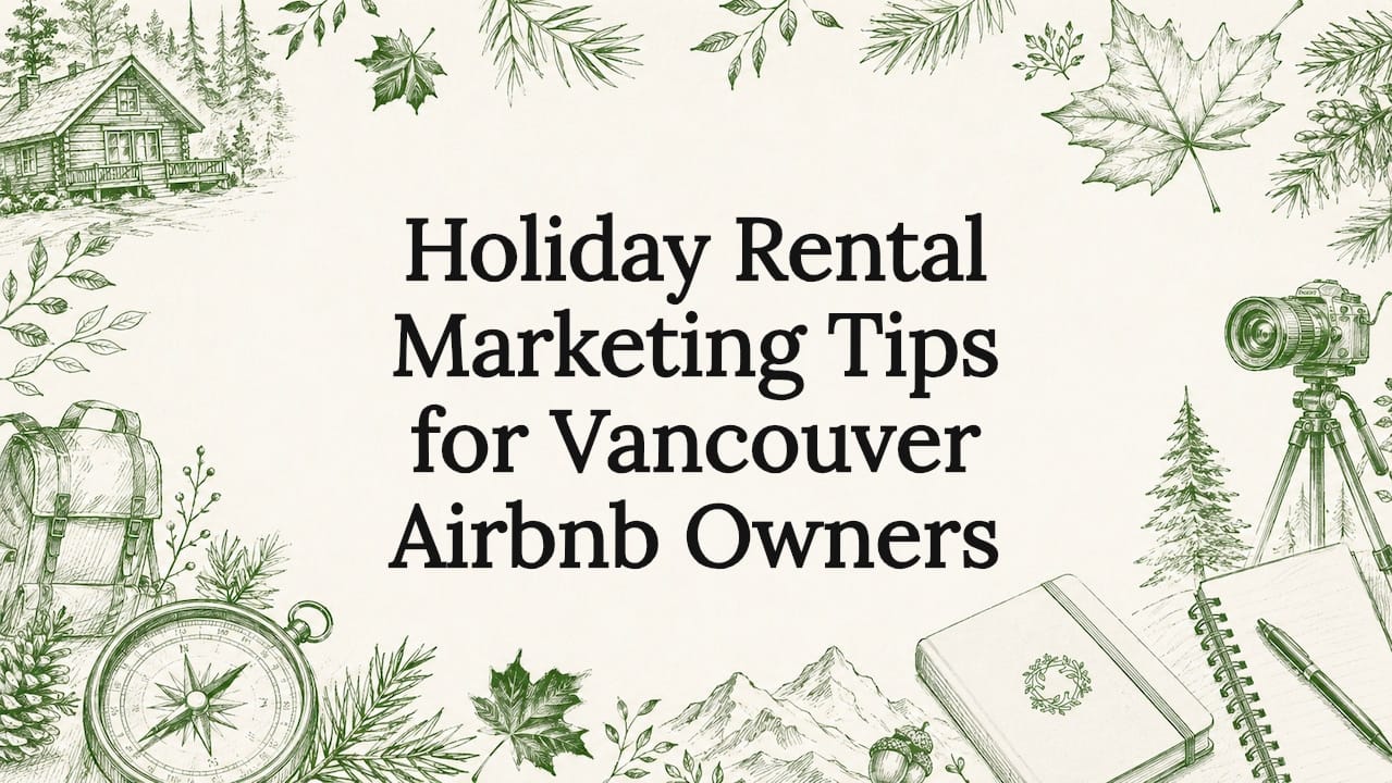 Decorative title card illustration for holiday rental marketing