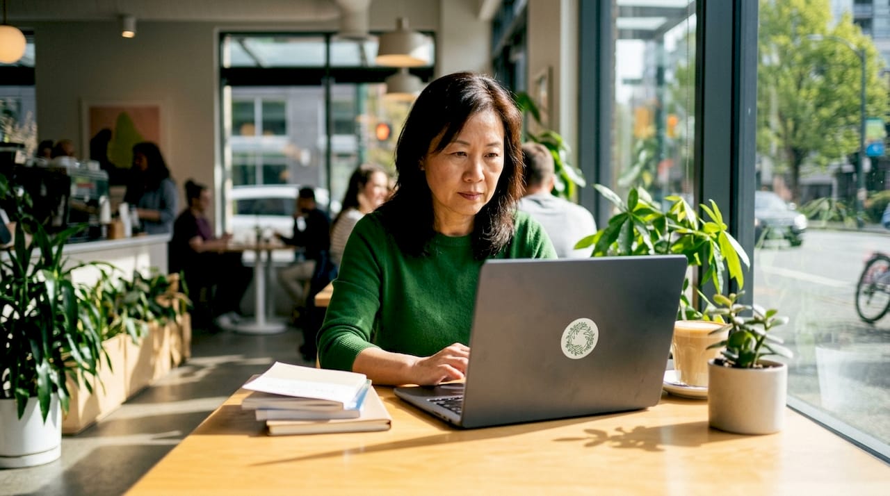 Woman working on Airbnb booking website